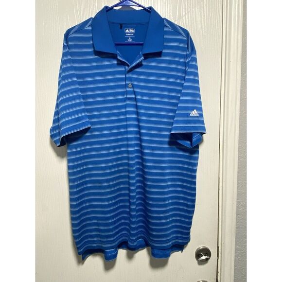 Adidas Men's Climalite Polo‎ Striped Shirt XL Blue White Golf Lightweight - Picture 1 of 5